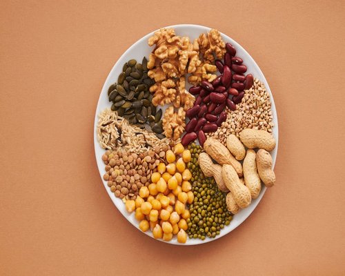 Assortment of nuts seeds and healthy oils